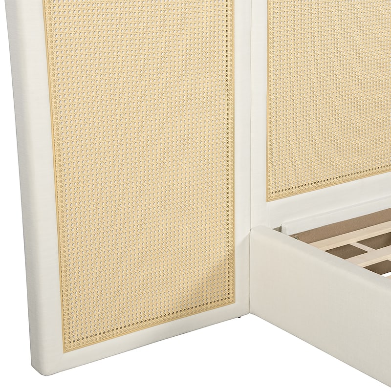 Jennifer Taylor Home Capri Extended Headboard Cane Platform Bed, Antique White Polyester