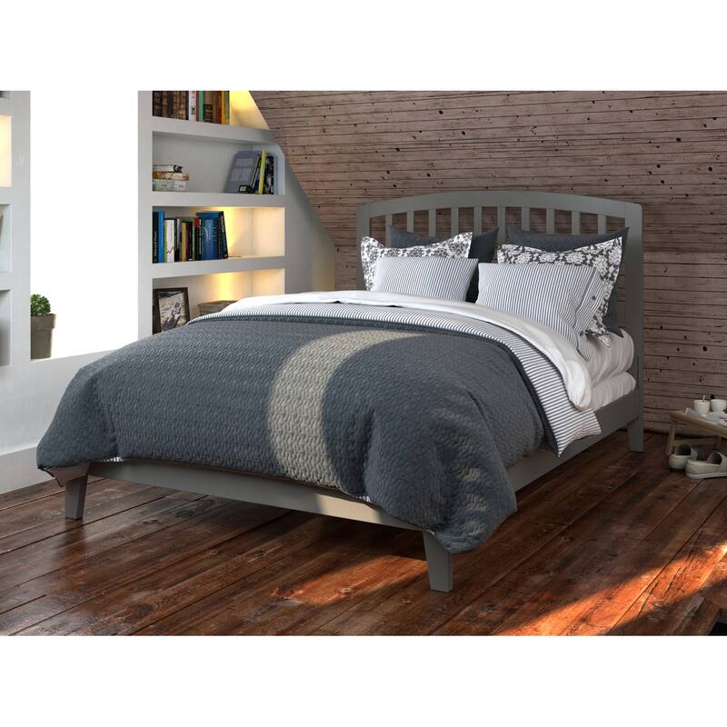 Low Profile Platform Bed - Gray Mission Style - Wood Slats & Footboard - Modern Bedroom Furniture