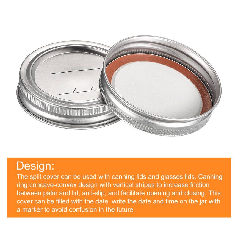 Canning Lids, 50 Sets - Tinplate Split-Type Regular Mouth with Date - Silver - 70mm