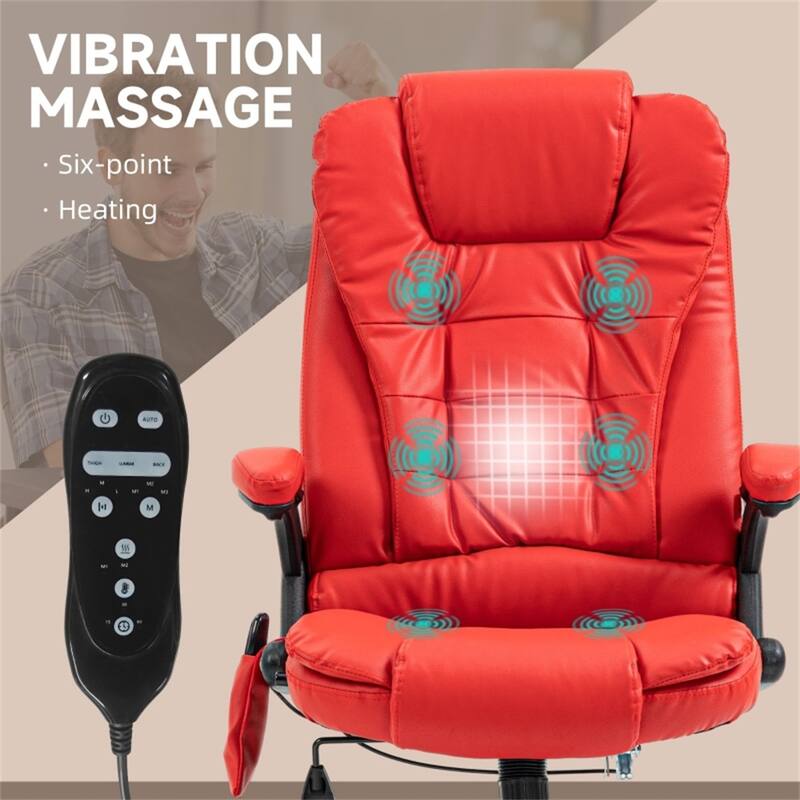 Red PU Leather Massage Office Chair with Heating Vibration and Adjustable Recline Swivel Base