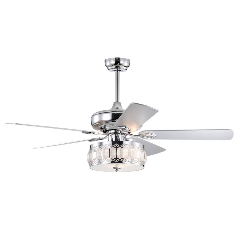 52" 3-Light Chrome Ceiling Fan + Remote, Traditional Farmhouse Rustic Industrial Bohemian
