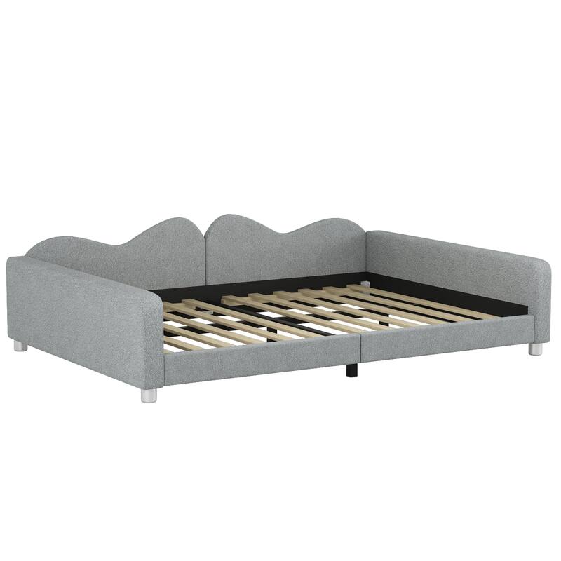 Sherpa Fabric Sofabed Daybed with Cloud-Shaped Backrest - Twin/Full Size, No Box Spring Required, Stylish and Comfortable