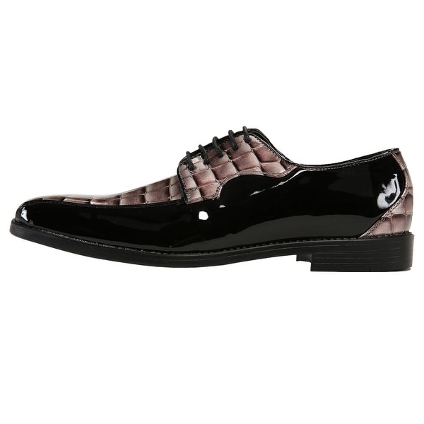 Hanner-445 Bolano Mens Silver Exotic Faux Crocodile Print /& Black Patent Oxford