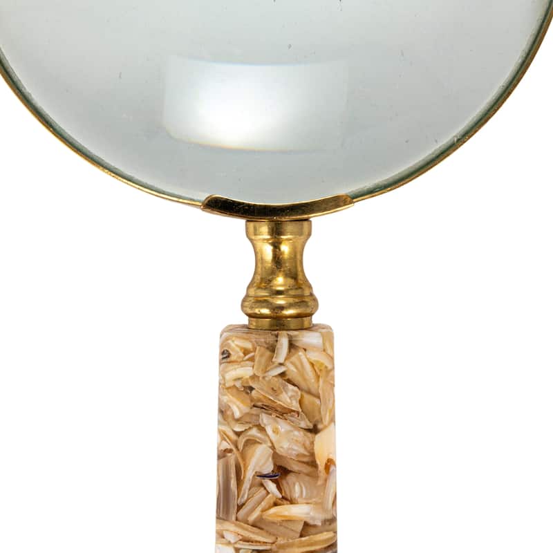Brass Magnifying Glass with Mother of Pearl Handle - 9.0"L x 4.0"W x 0.8"H
