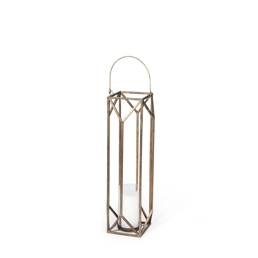 Ivy Large Gold Metal Geometric Cage w/Hanger Candle Holder Lantern
