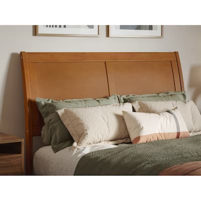 Full Sleigh Solid Wood Panel Headboard in Light Toffee with Curved Design and Sleek Modern Farmhouse Style