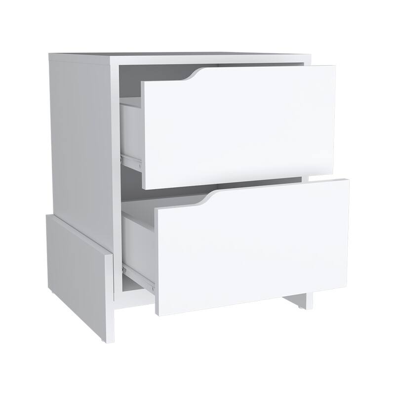 Nightstand Brookland, Bedside Table with Double Drawers and Sturdy Base