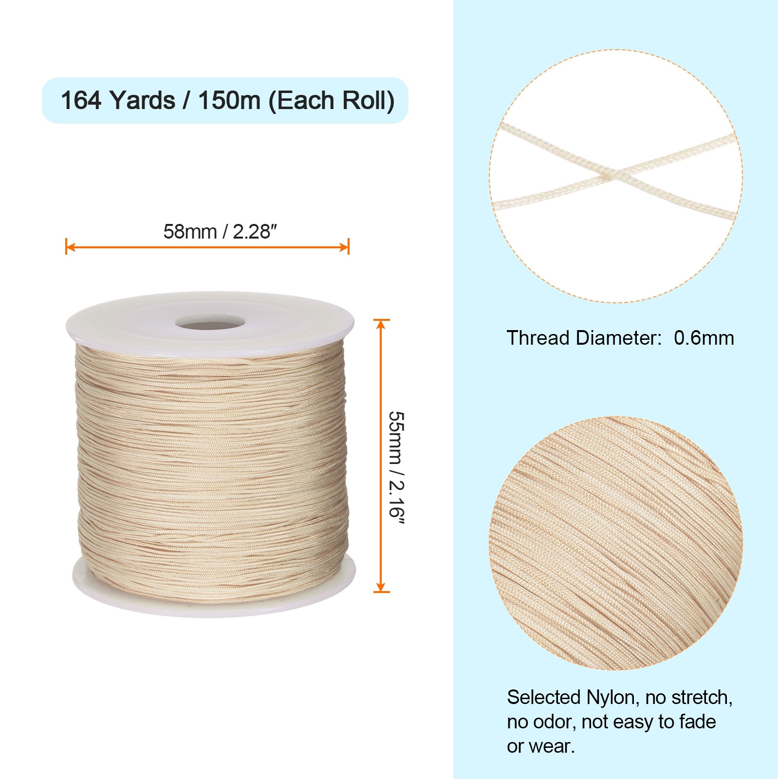 0.6mm Nylon Satin Cord 164 Yards Bracelet String Beading Thread, White