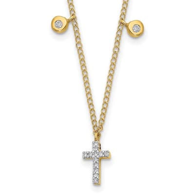 Curata 14k 0.052 CTW Diamond Faith Cross Necklace, 16"