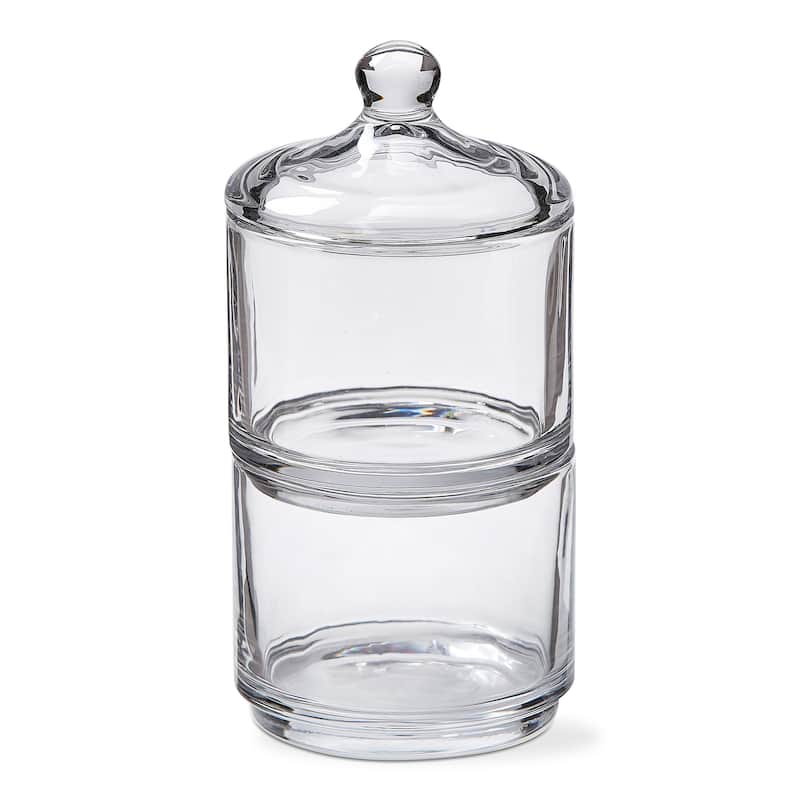 White Glass Stacking Jar with Lid 24oz Decorative Canister Kitchen Accessory 8.3in H x 4.1in Dia Hand Wash Only
