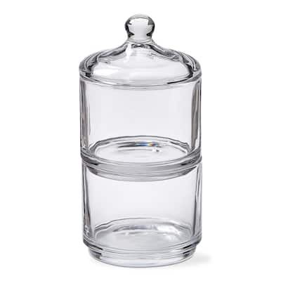 White Glass Stacking Jar with Lid 24oz Decorative Canister Kitchen Accessory 8.3in H x 4.1in Dia Hand Wash Only
