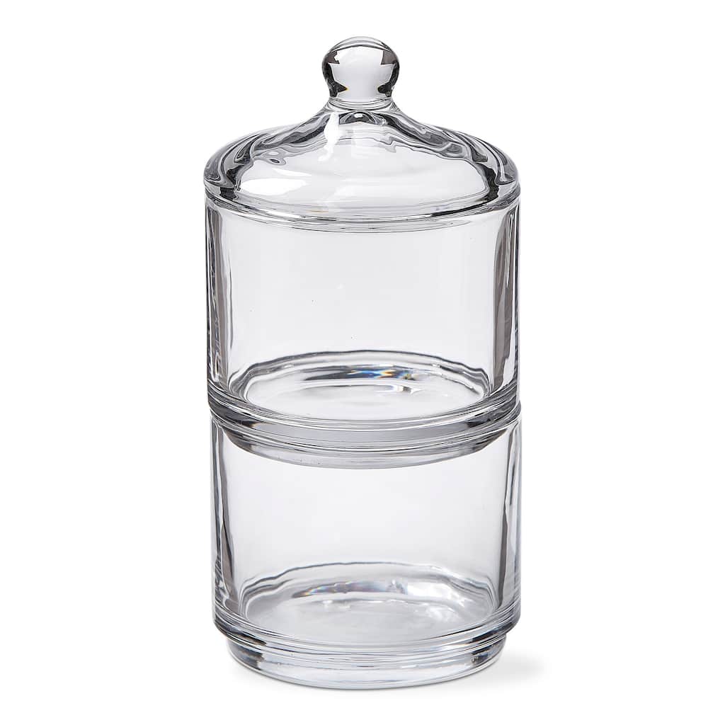 White Glass Stacking Jar with Lid 24oz Decorative Canister Kitchen Accessory 8.3in H x 4.1in Dia Hand Wash Only
