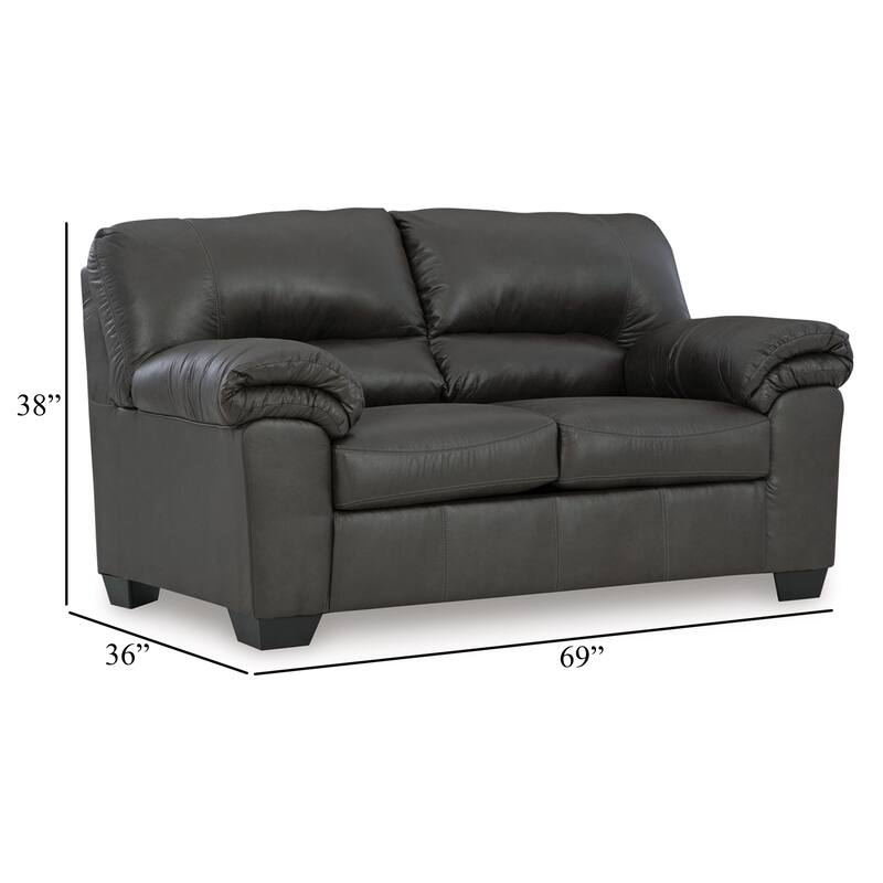 Limu Loveseat, 69 Inch, Soft Pillow Top Arms, Rich Gray Faux Leather