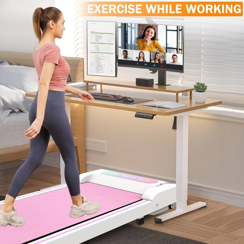 Under Desk Treadmill,Walking Pad, 2 in 1 Portable Treadmill with Handle Remote Control LED Display, Walking Jogging Machine