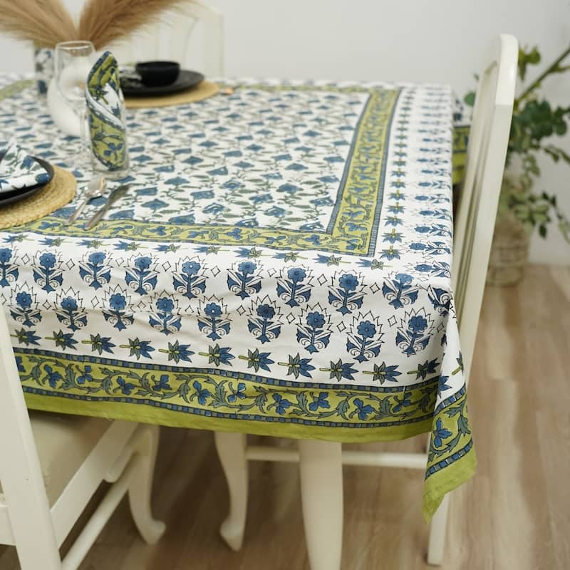 Fabdivine Handmade Block Print Cotton Table Cover Farmhouse Dining Kitchen Decor Gift