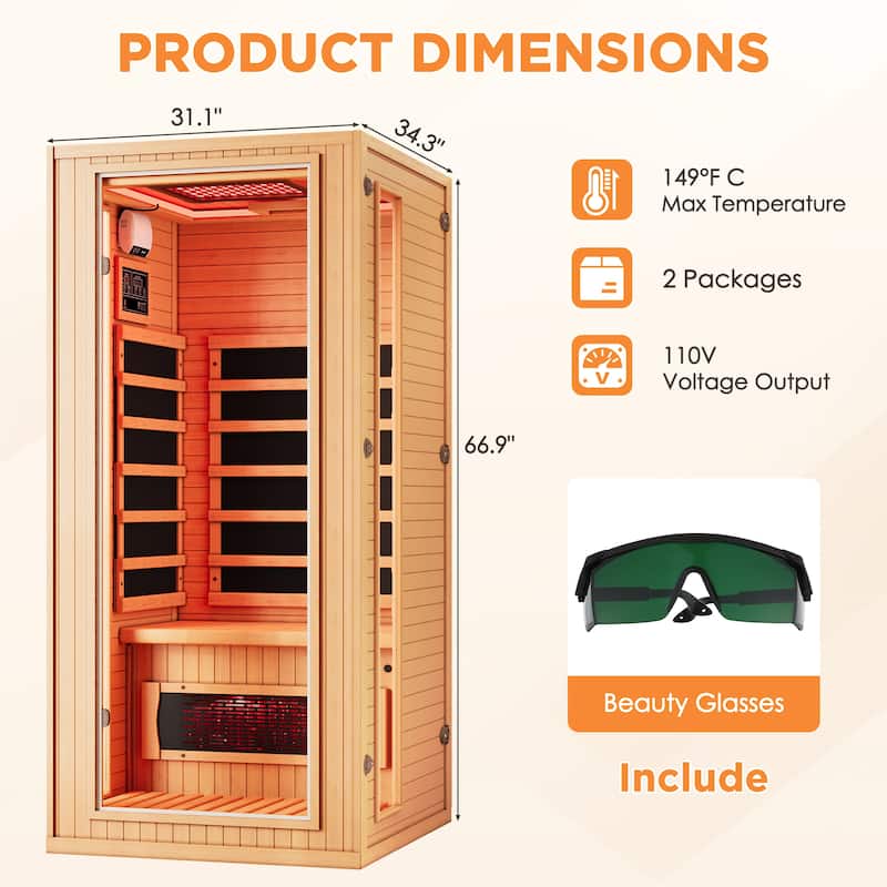 Hemlock Infrared Sauna with Red Light Therapy - Beauty Lamp & 15-Min Fast Warm-Up