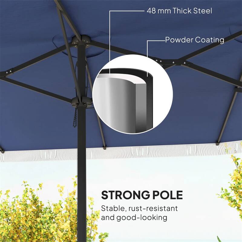 Large Double Rectangle Patio Umbrella with Crank Lift and UV Protection Steel Pole Fringe
