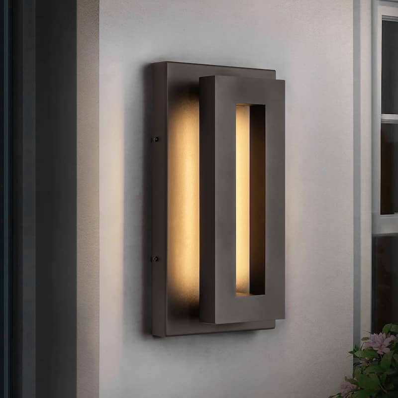 2-Light 14 in. Modern Aluminum Square Wall Sconce Integrated LED Waterproof Lantern Outdoor Light