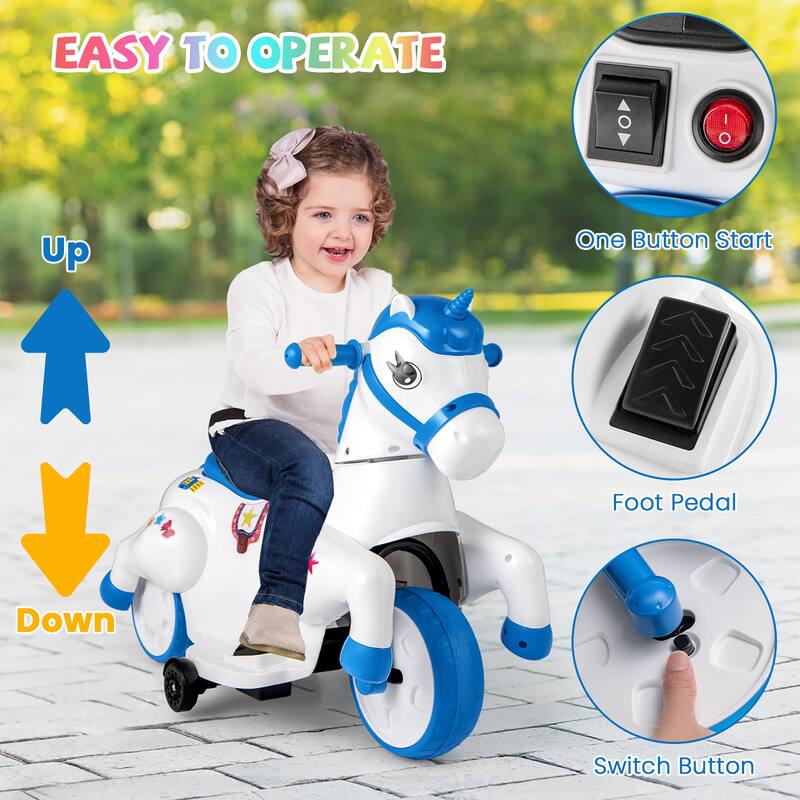 Gymax 12V Kids Ride on Unicorn Toy w/ Training Wheels Music One-button