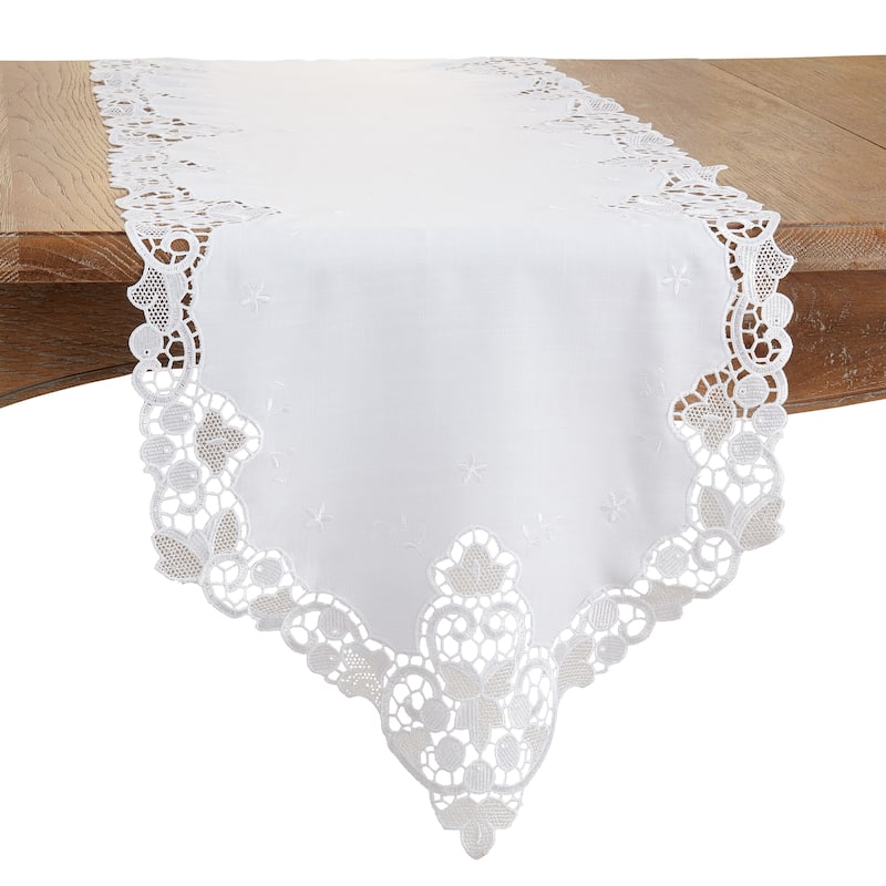 Table Runner With Lace Design - 15"x66" - White