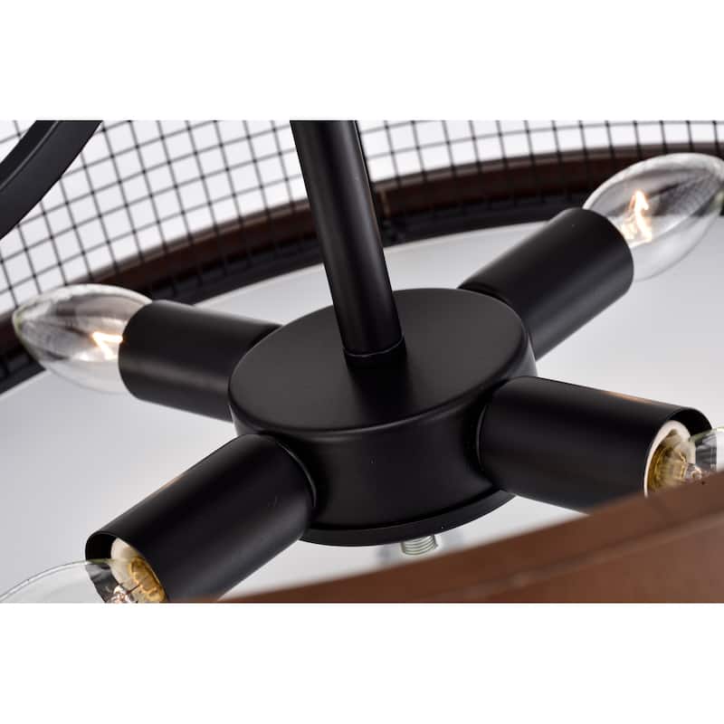 Cody Wood Grain+Matte Black 4-Light Geometric Metal Drum Shade Semi-Flush Mount