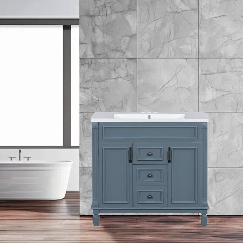 36" Modern Bathroom Vanity with Resin Sink, 2 Soft-Close Doors, 2 Drawers, & Cabinet Storage