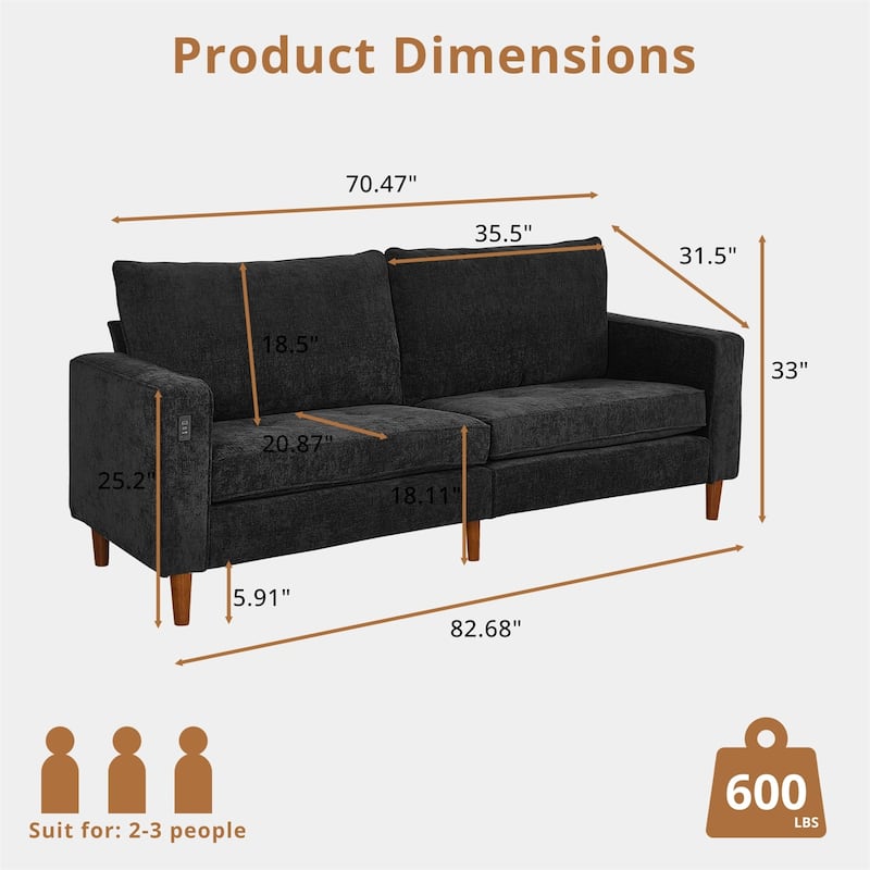 82.7" Sofas for Living Room, Comfy Love Seat Couches, Corduroy Loveseat Sofa,, Easy Assembly with USB
