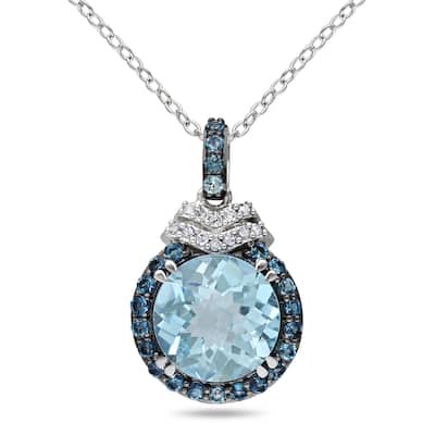 Miadora Sterling Silver Blue Topaz and Diamond Accent Necklace