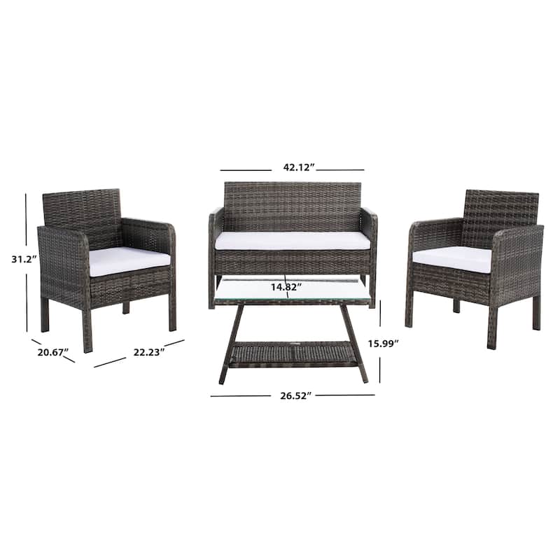 SAFAVIEH Outdoor Aboka Wicker/ Steel 4-piece Patio Conversation Set