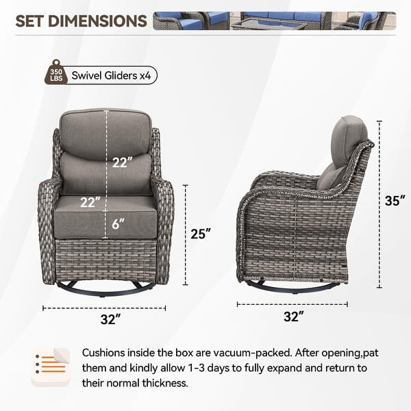 dimension image slide 37 of 68, Outdoor Patio Sofa Swivel Chair with 6-Inch Thick Cushions Set