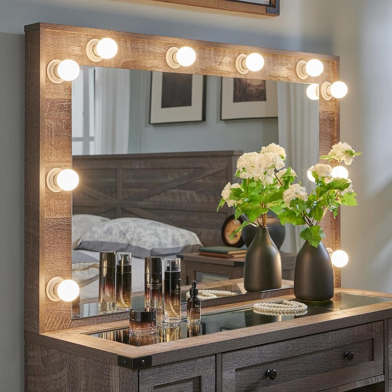 Farmhouse Vanity Desk with Mirror and Storage Space, Stool Included