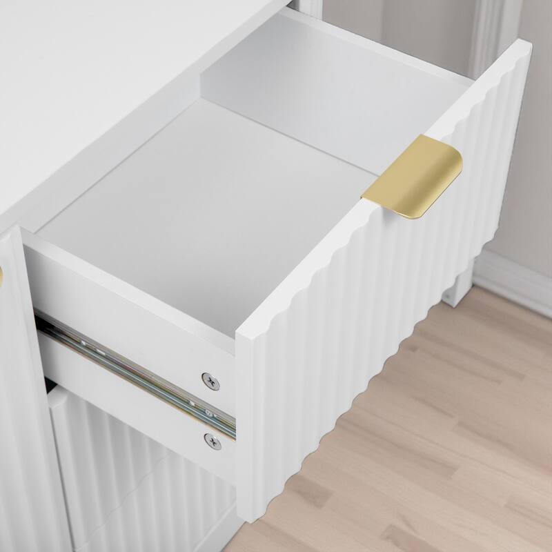 Wave Pattern Sideboard Cabinet with 3 Drawers, Soft-Close Doors & Adjustable Shelves, Entryway Storage Console