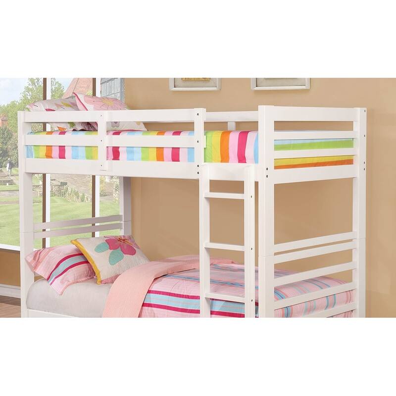 Twin Over Twin Bunk Bed with Two Drawers and Attached Ladder, White