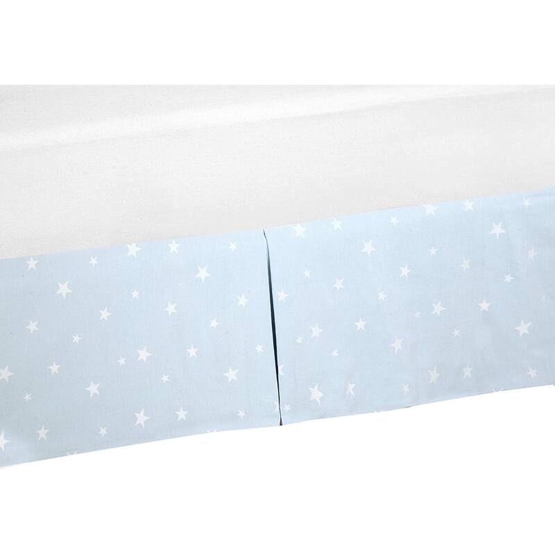 Light Sky Blue Star Cotton Bed Skirt Jacquard Pleated for Kids/Boys/Girls Dust Ruffle with Split Corners, Tailored 16" Drop