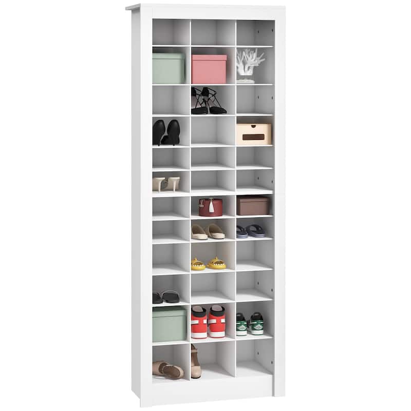 HOMCOM 71" Tall Shoe Cabinet for Entryway, Narrow Shoe Rack Storage Organizer, White