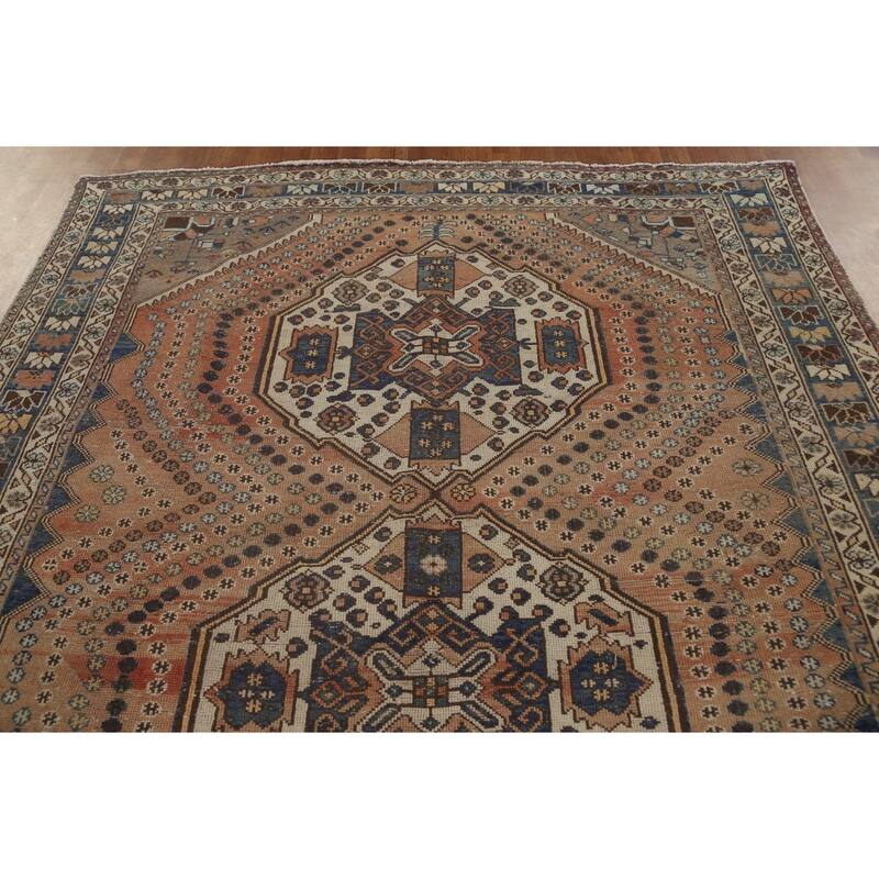 Traditional Bakhtiari Persian Vintage Rug Handmade Orange Wool Carpet - 6'10"x 9'11"