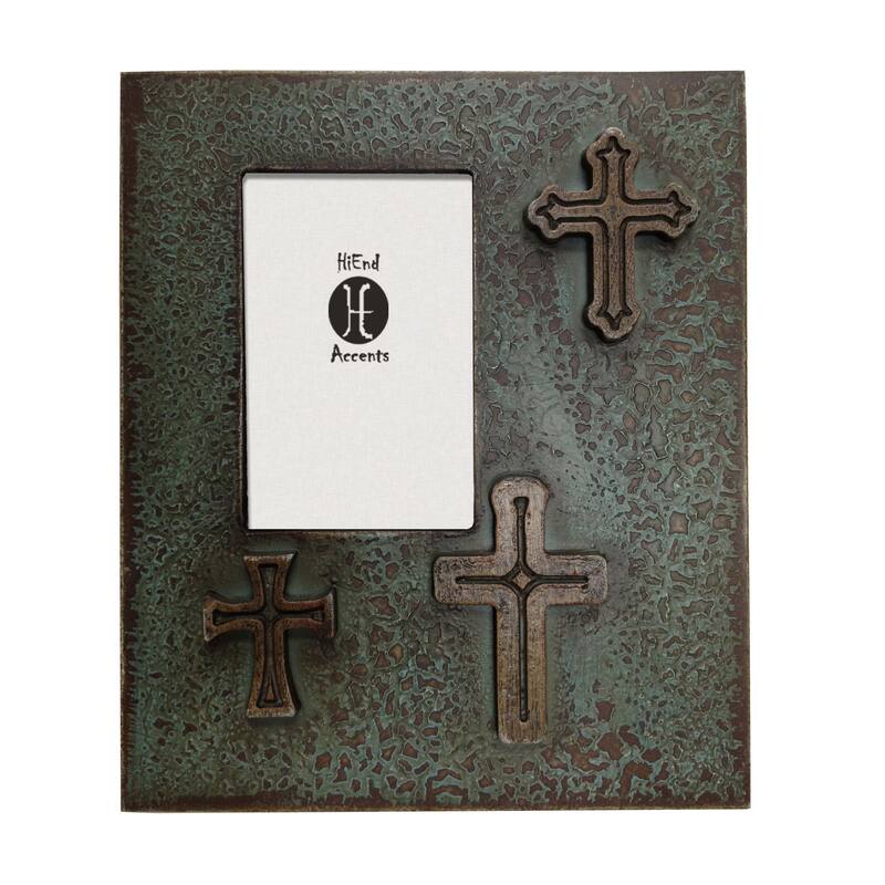 HiEnd Accents Distressed Three Crosses Frame (EA), 4X6 Turquoise