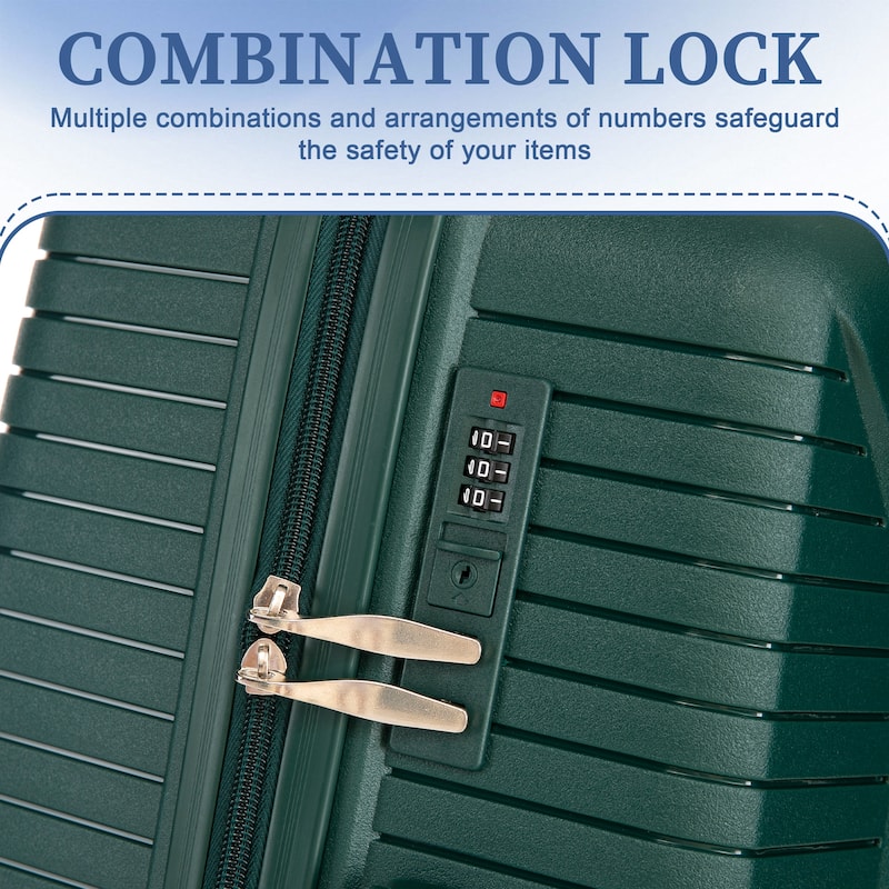 3-Piece, Modern Luggage Sets, Multi-functional Luggage with Spinner Spinner and Combination Lock, for Boarding Travel, Emerald