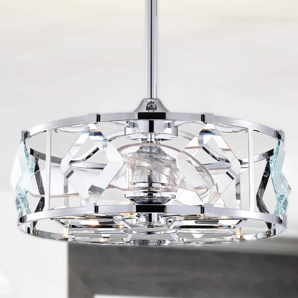 Dalya Bravo Crystal Style Ceiling Fandelier 25 Inch Chrome Polish finish 6 Light with Remote
