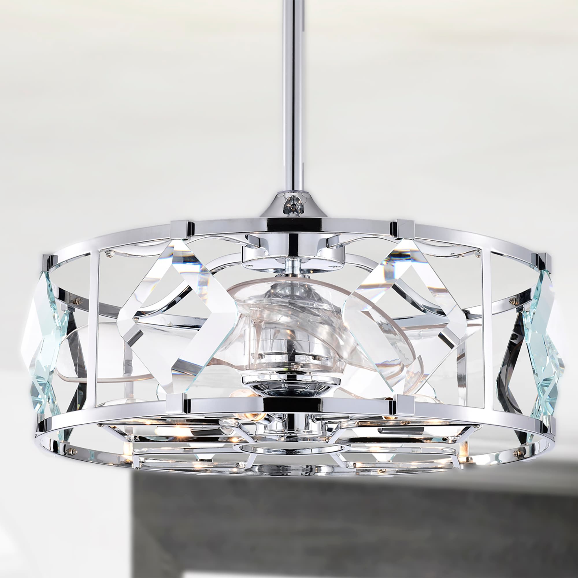Warehouse of Tiffany Dalya Bravo Crystal Style Ceiling Fandelier 25 Inch Chrome Polish finish 6 Light with Remote
