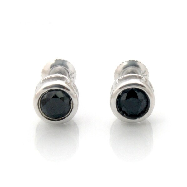Fabulous Round Brilliant Cut Genuine Black Diamond Screw Back Stud Earring