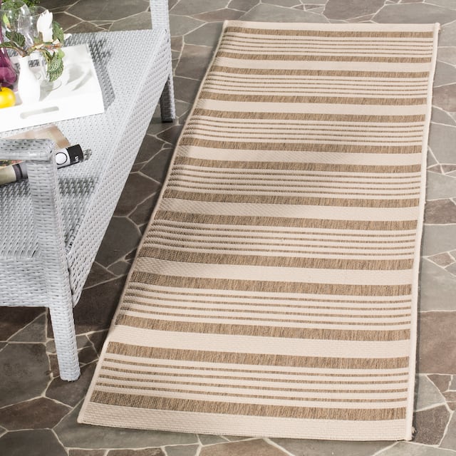 SAFAVIEH Courtyard Charmaine Indoor/ Outdoor Waterproof Area Rug - 2'3" x 14' Runner - Brown/Bone