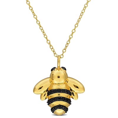 Miadora 5/8ct TGW Black Spinel Bee Necklace Yellow Silver-17in