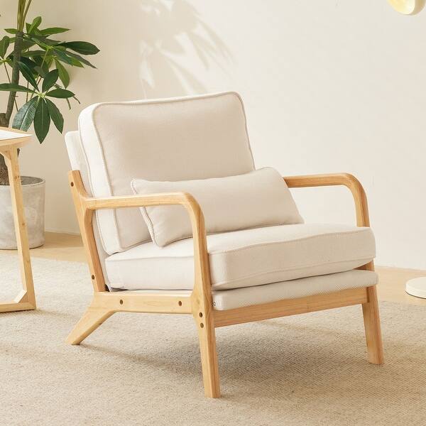 Upholstered Coarse Linen Blend Accent Chair with Wooden Legs and One ...