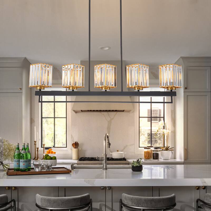 5-Light Modern Linear Crystal Chandelier kitchen island Pendant Lighting for Dining Room - Shade-Up - 38.6" W