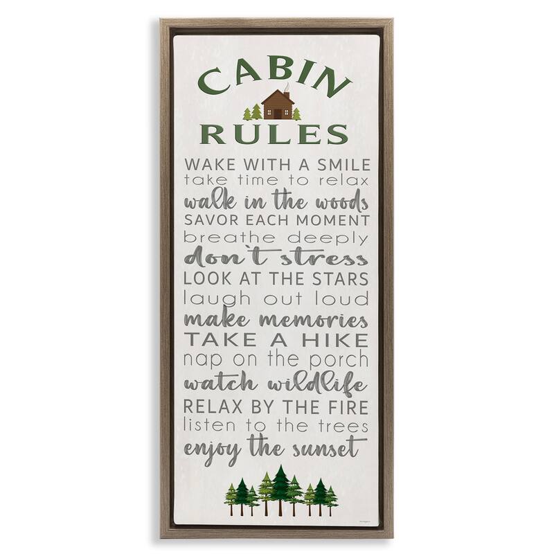 Stupell Fun Rustic Cabin Rules Framed Floater Canvas Wall Art Design By Seven Trees Design - 15 x 31 - Brown
