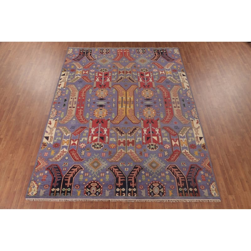 Traditional Purple Kazak Area Rug Handmade Wool Carpet - 9'0"x 11'9"