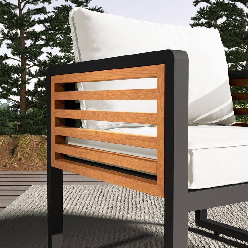 5-Person Outdoor Conversation Set with Removable Cushions and Stylish Metal Frame and Acacia Wood