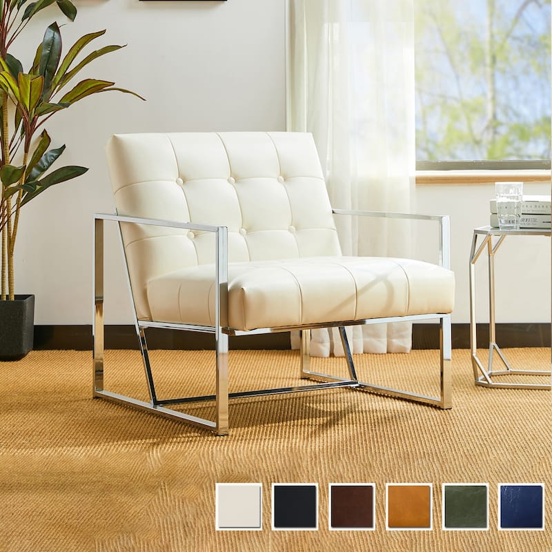 Glitzhome 29.50"W Mid-Century PU Leather Tufted Accent Chair - 29.5"W x 30.5"H x 29.25"D
