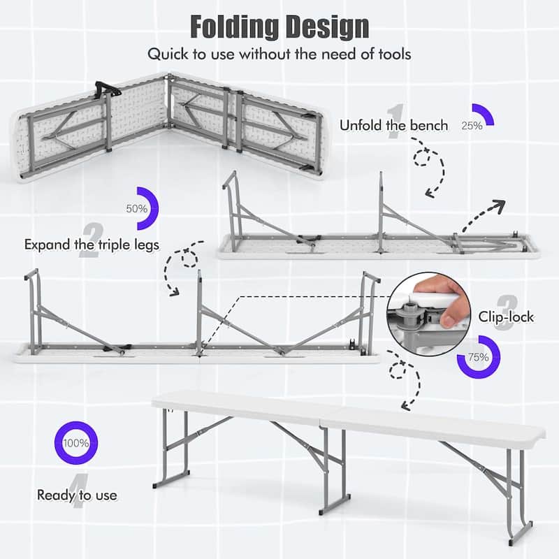 1/2-Pack 6ft Folding Benches Portable Camping Dining Seat w/ Handle